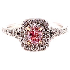 BRAND NEW Fancy Intense Pink Diamond Ring GIA .75ct Diamond Double Halo Platinum