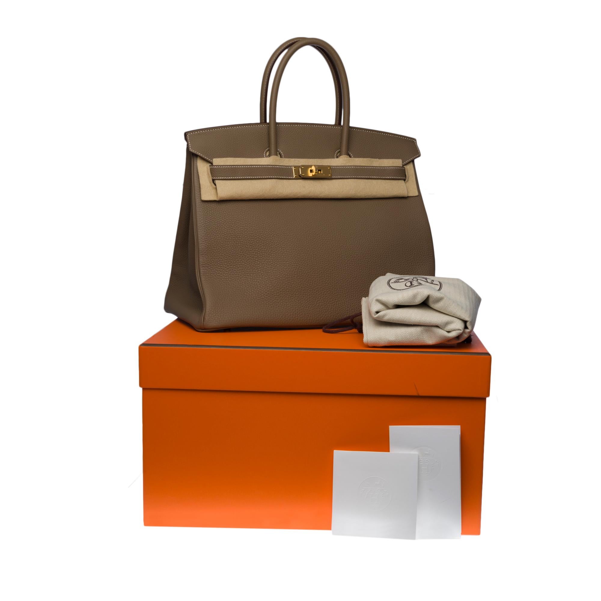 Brand New -Full set-Hermès Birkin 35 handbag in étoupe Togo leather, GHW 4
