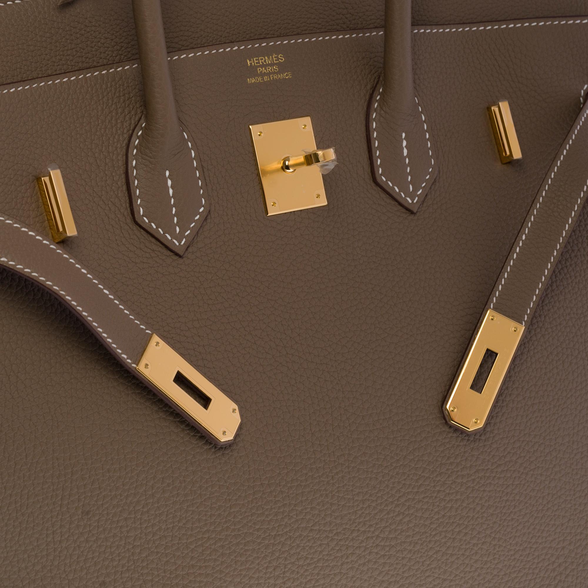 Brown Brand New -Full set-Hermès Birkin 35 handbag in étoupe Togo leather, GHW