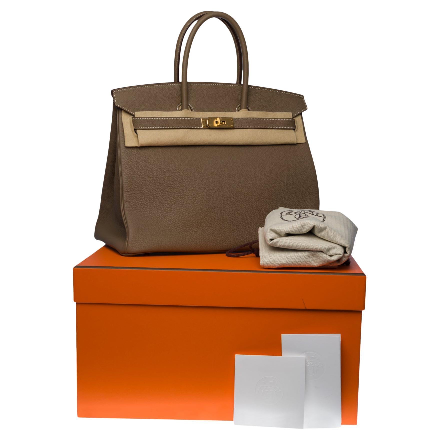 Brand New -Full set-Hermès Birkin 35 handbag in étoupe Togo leather, GHW