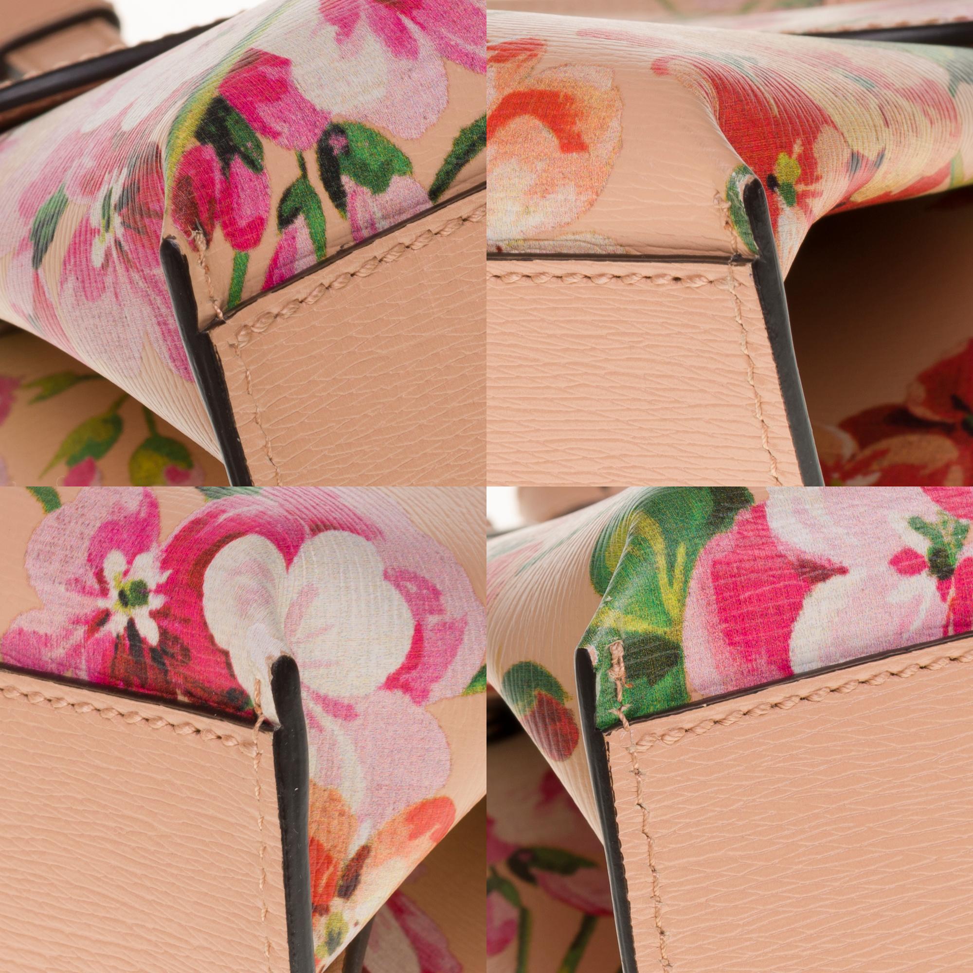 Brand New/ GUCCI Calfskin Blooms Print Bamboo Daily Top Handle Bag 4