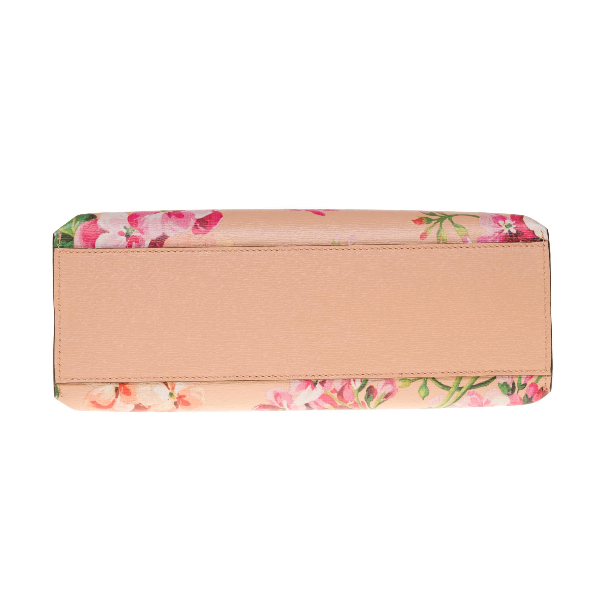 Brand New/ GUCCI Calfskin Blooms Print Bamboo Daily Top Handle Bag 3