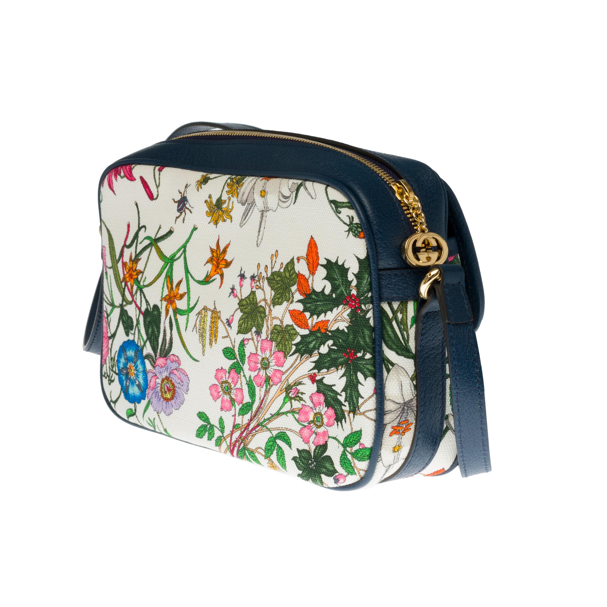 Black BRAND NEW / Gucci Flora Crossbody bag  in blue canvas and leather