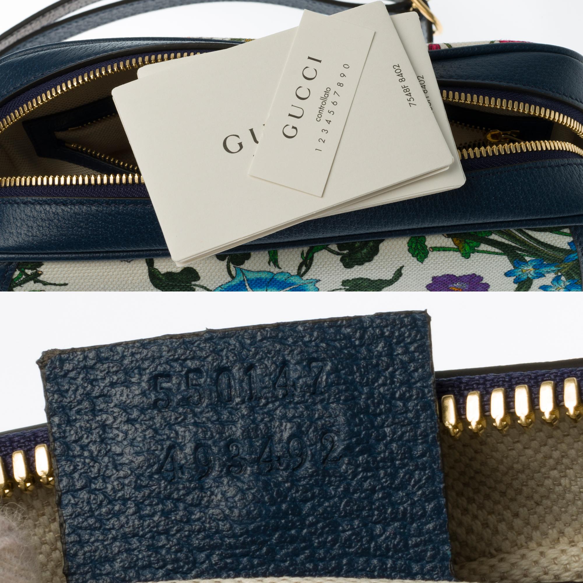 BRAND NEW / Gucci Flora Crossbody bag  in blue canvas and leather 1