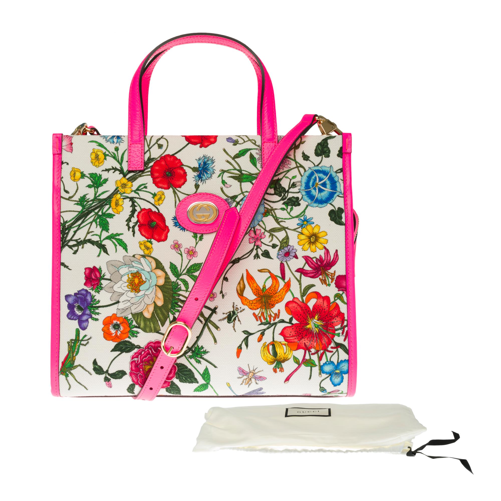 BRAND NEW / Gucci Flora Tote in pink print vinyl 4