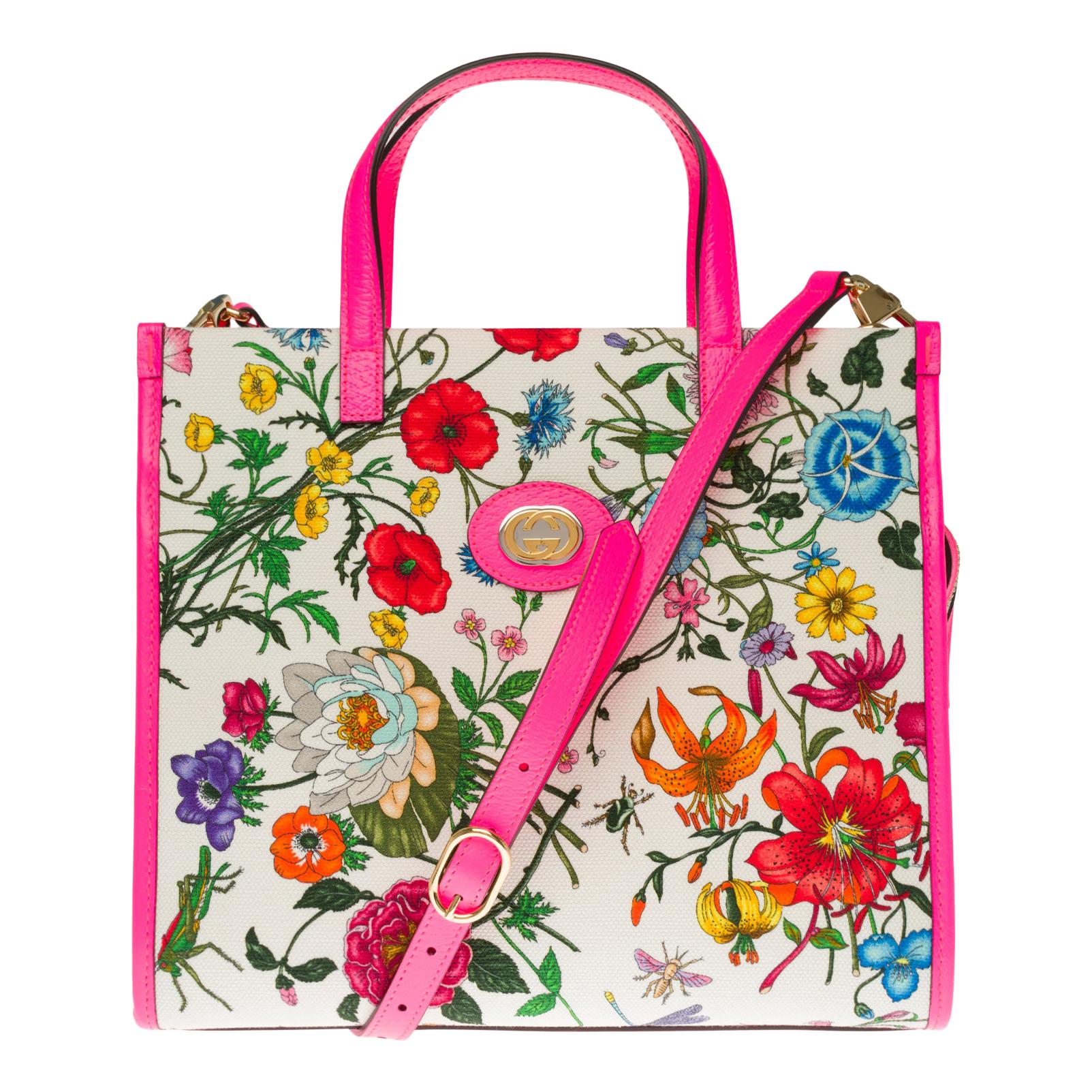 BRAND NEW / Gucci Flora Tote in pink print vinyl For Sale at 1stDibs