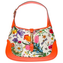 Brand New/ Gucci Jackie Flora shoulder bag in canvas and orange leather