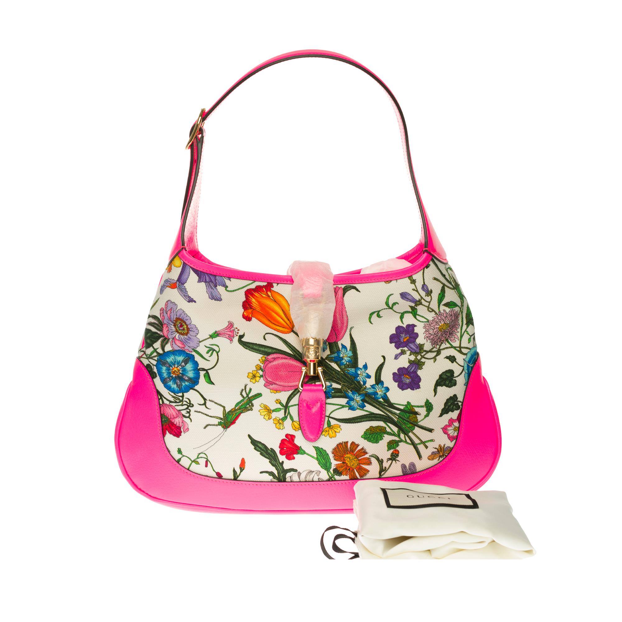 Brand New/ Gucci Jackie Flora shoulder bag in pink leather 4