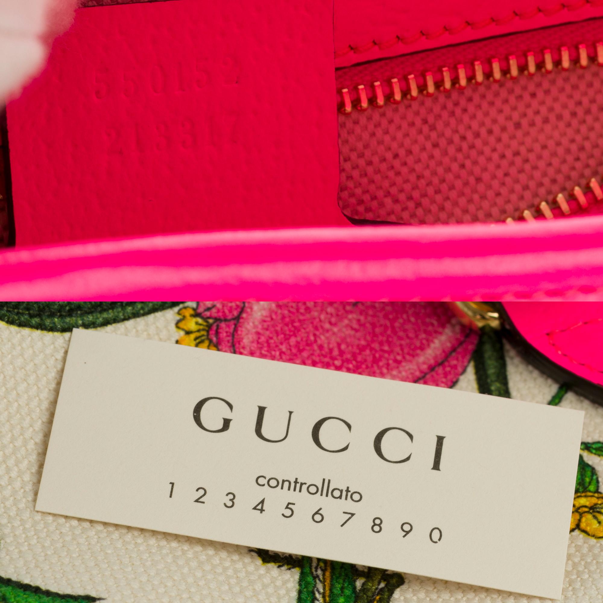 Brand New/ Gucci Jackie Flora shoulder bag in pink leather In New Condition In Paris, IDF