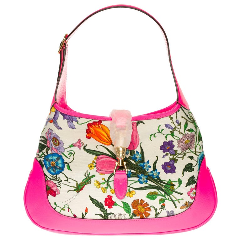 Brand New/ Gucci Jackie Flora shoulder bag in pink leather at 1stDibs