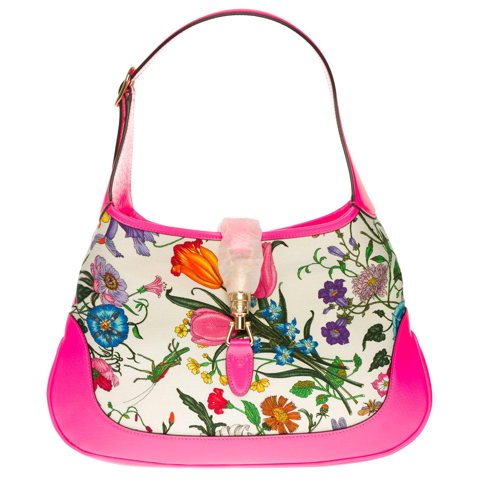 Brand New/ Gucci Jackie Flora shoulder bag in pink leather