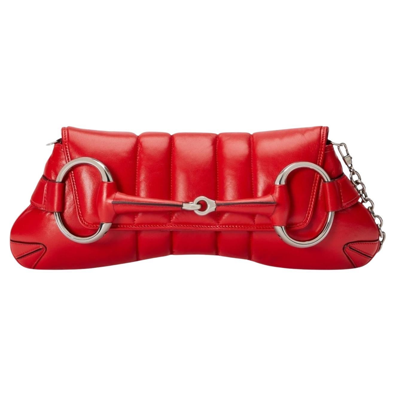 Brand New Gucci Red Horsebit Chain Medium Shoulder Bag en vente