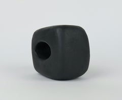 Brand New Hand Built Ceramic Sculpture, Oblong Cube with Oval Opening in Black