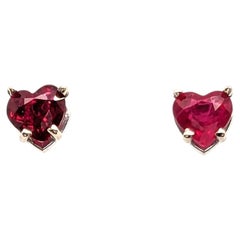 Brand New Heart Ruby Stud Earrings 1.10ct Round 14K White Gold July Birthstone