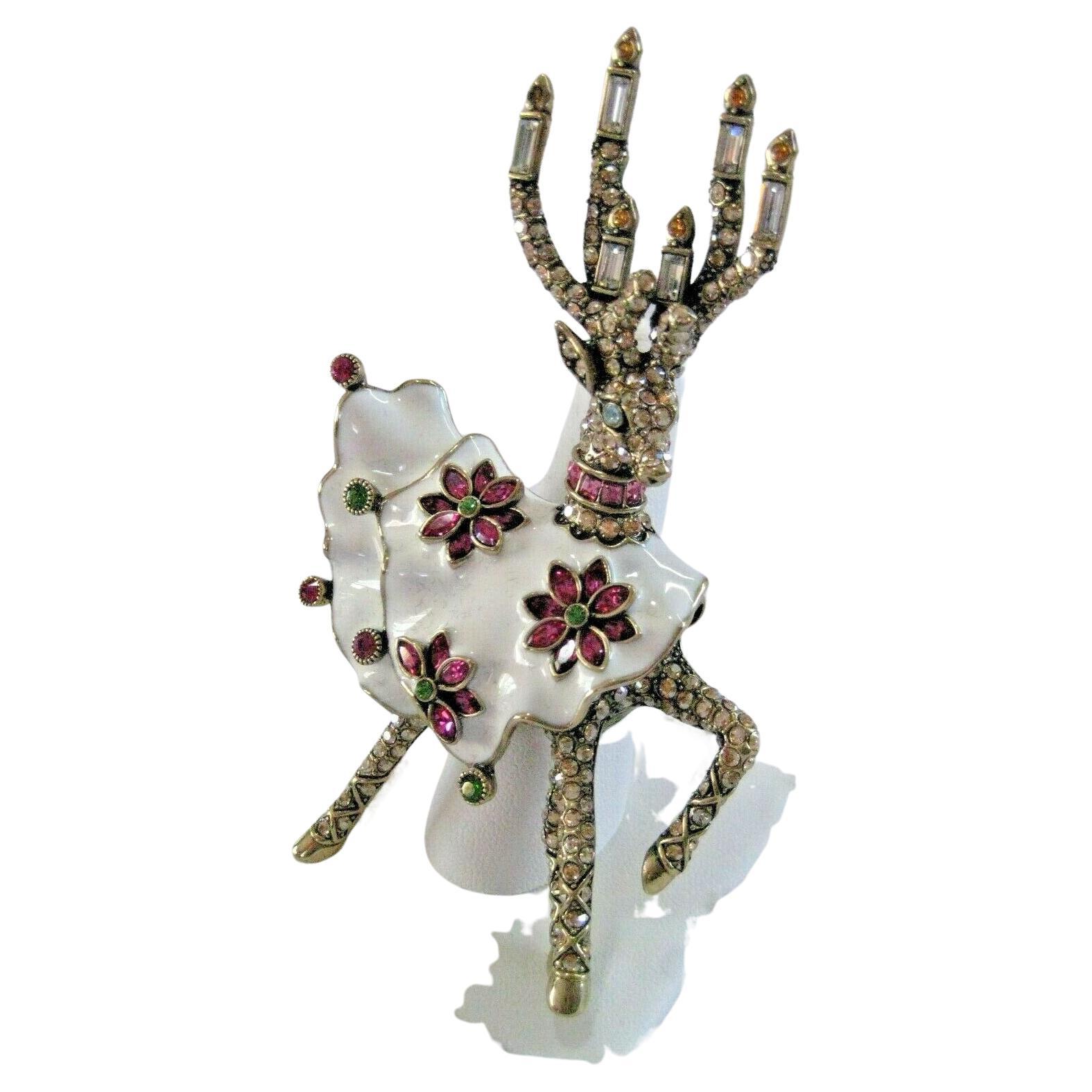 Modern Brand New Heidi Daus Bella Donner Deer Crystal Accented & Enamel Pin Brooch For Sale