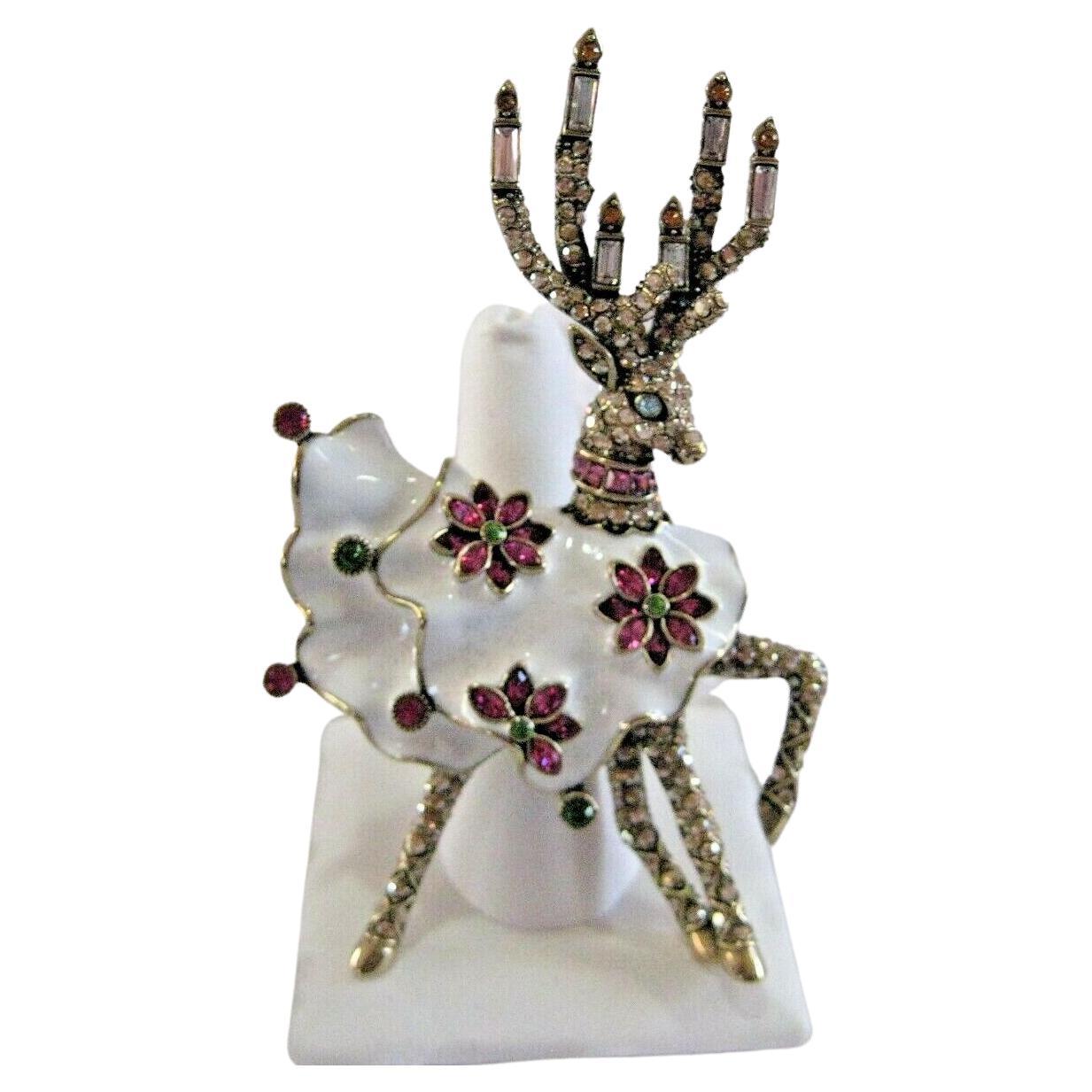 Brand New Heidi Daus Bella Donner Deer Crystal Accented & Enamel Pin Brooch For Sale