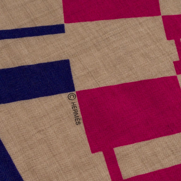 HERMES Calegean 140 cashmere silk OPH Op HH logo Stall Orange