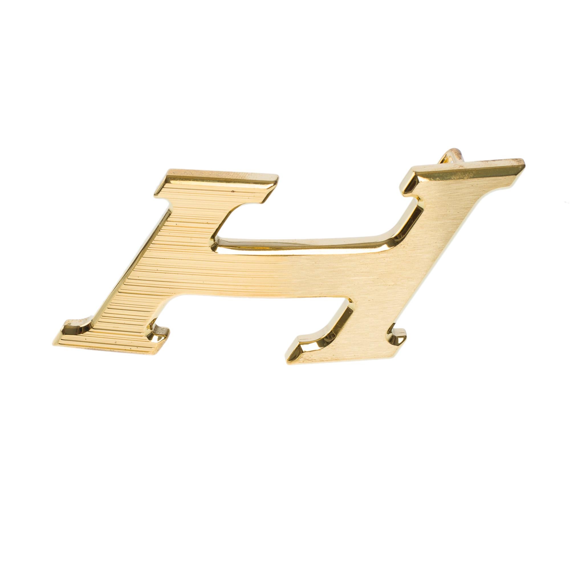 Orange Brand new Hermes 5382 H Speed 32mm brushed and polished golden metal belt buckle For Sale