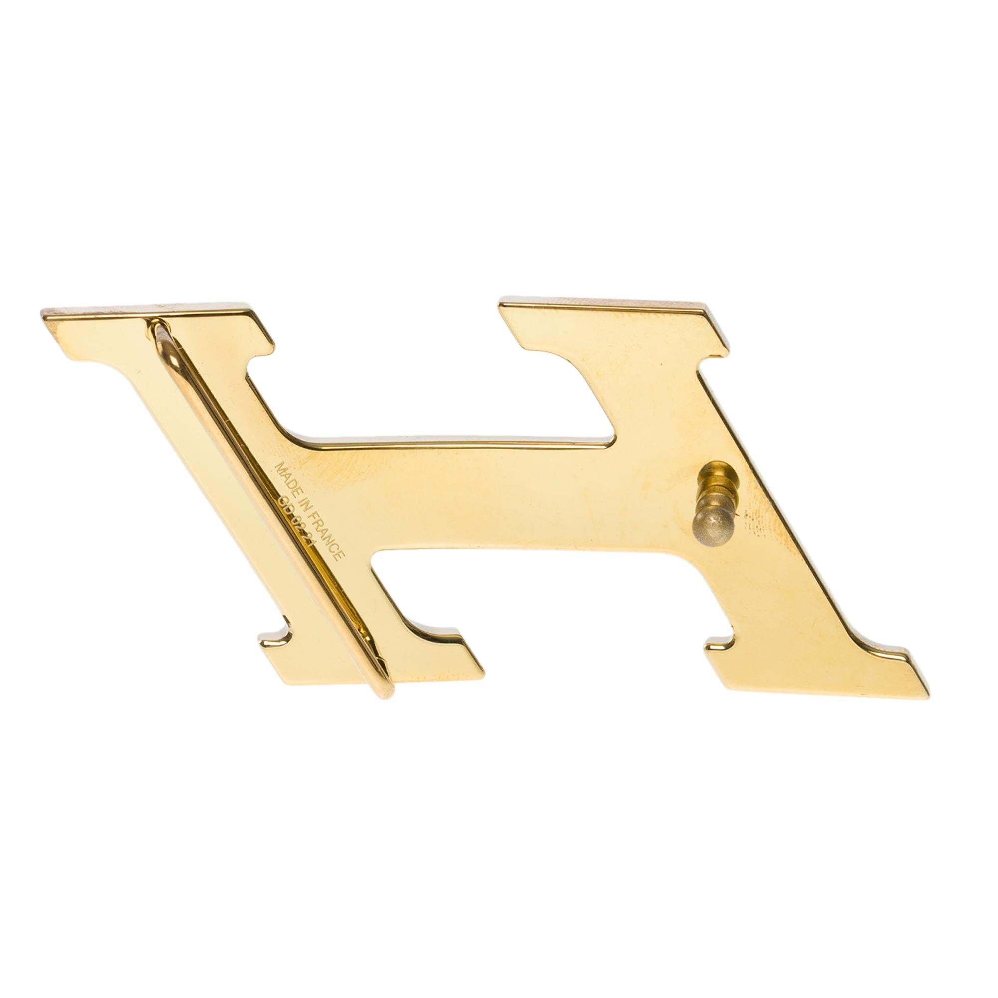 Brand new Hermes 5382 H Speed 32mm brushed and polished golden metal belt buckle For Sale 1