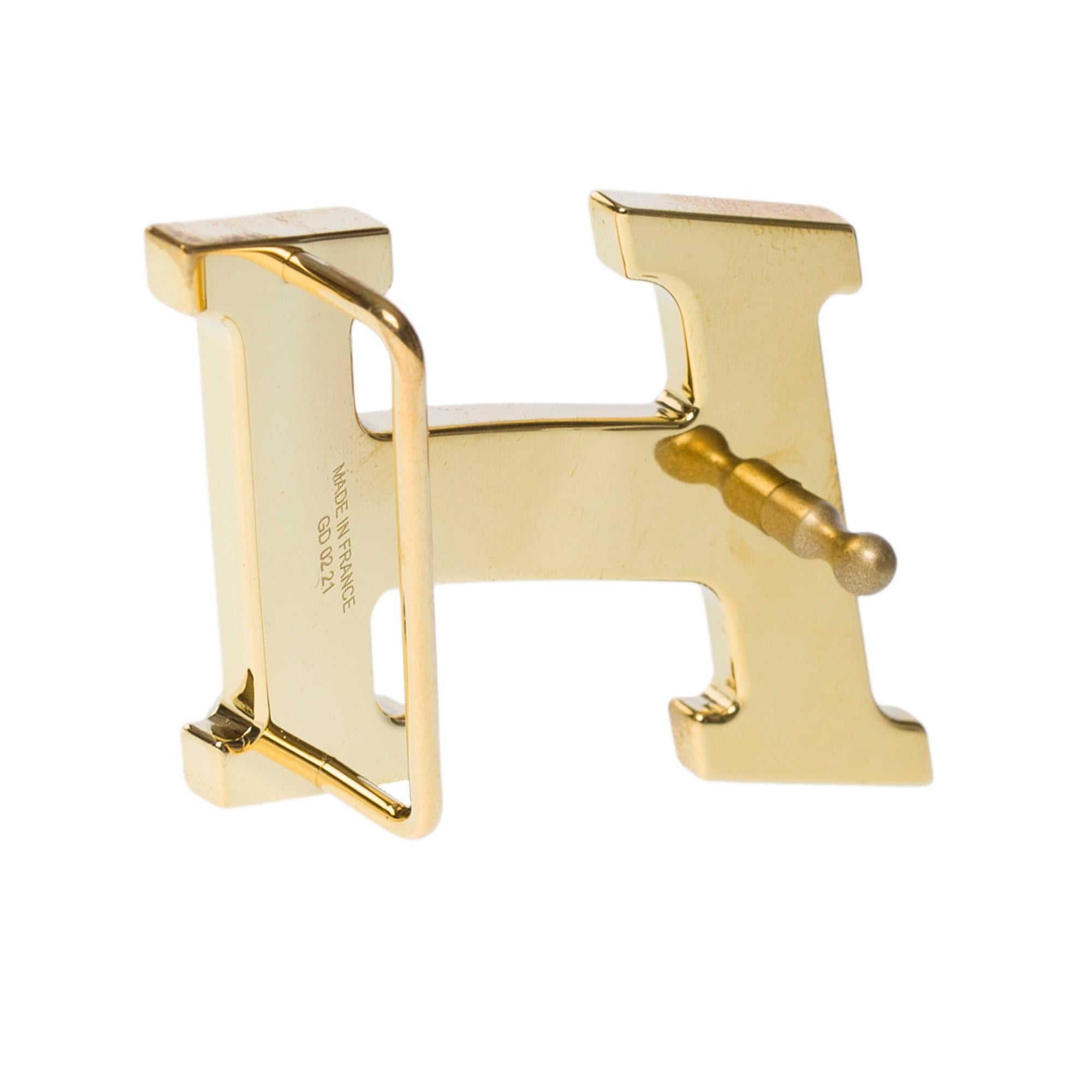 Brand new Hermes 5382 H Speed 32mm brushed and polished golden metal belt buckle For Sale 2