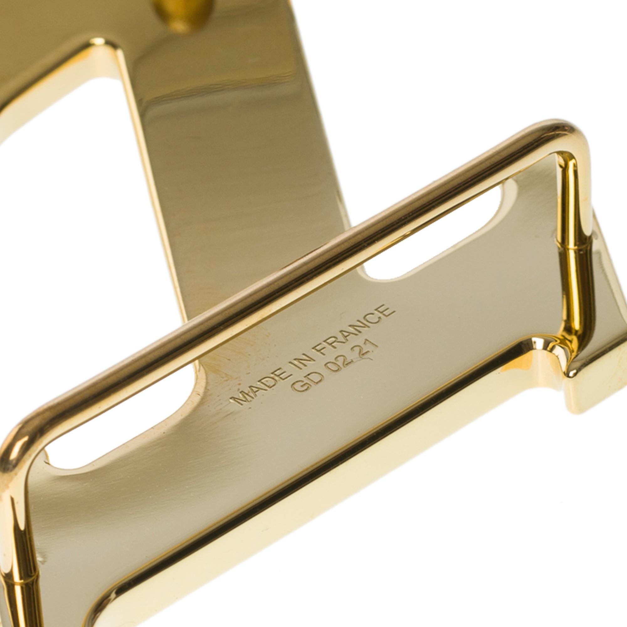 Brand new Hermes 5382 H Speed 32mm brushed and polished golden metal belt buckle For Sale 2