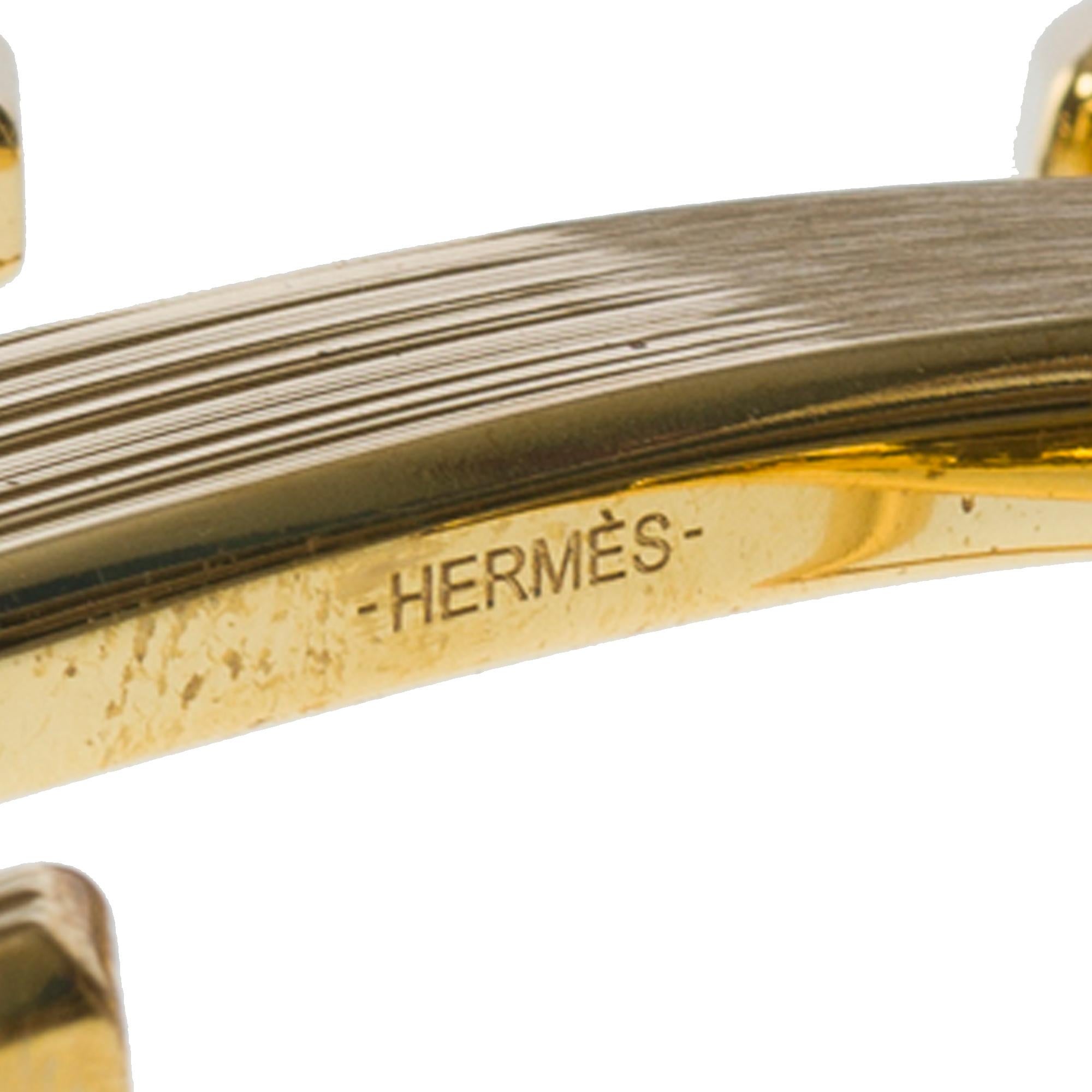 Brand new Hermes 5382 H Speed 32mm brushed and polished golden metal belt buckle For Sale 4