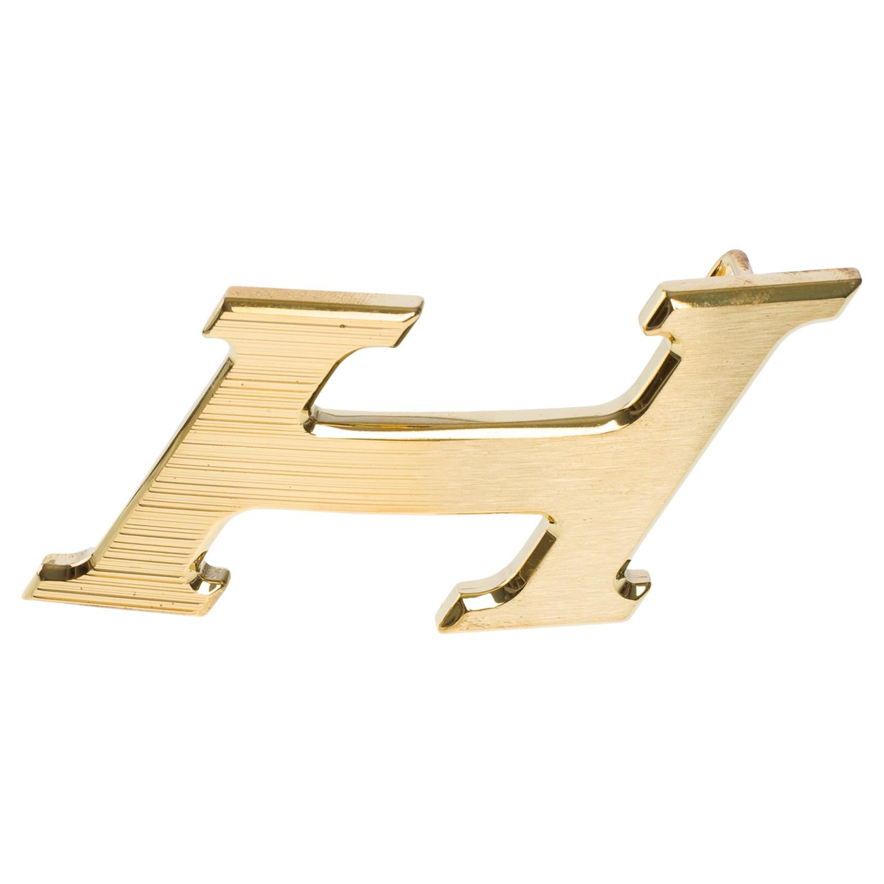 Brand new Hermes 5382 H Speed 32mm brushed and polished golden metal belt buckle For Sale