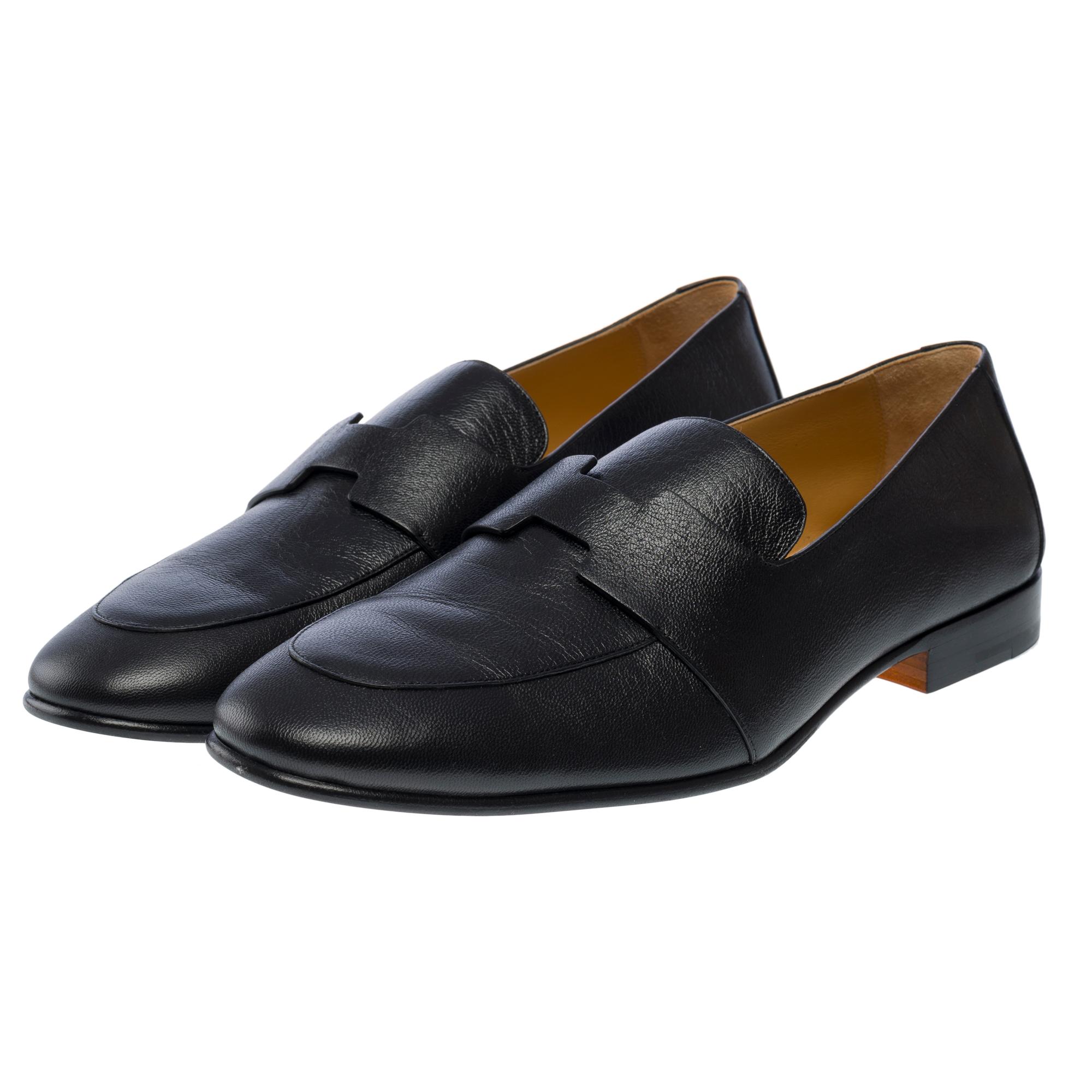 Brand New Hermès Ancora soft loafer in black goat, size 44 In New Condition For Sale In Paris, IDF