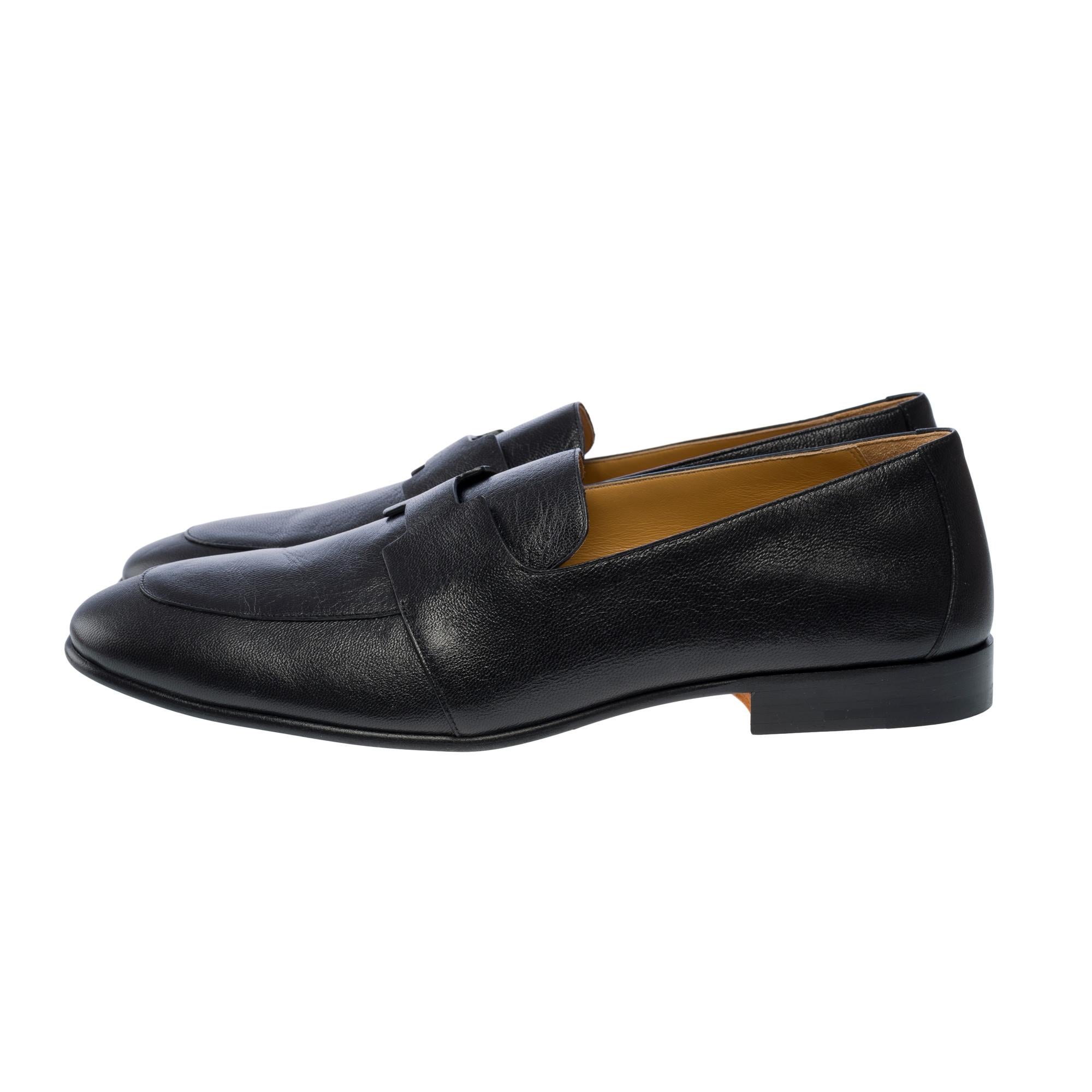 Women's Brand New Hermès Ancora soft loafer in black goat, size 44 For Sale