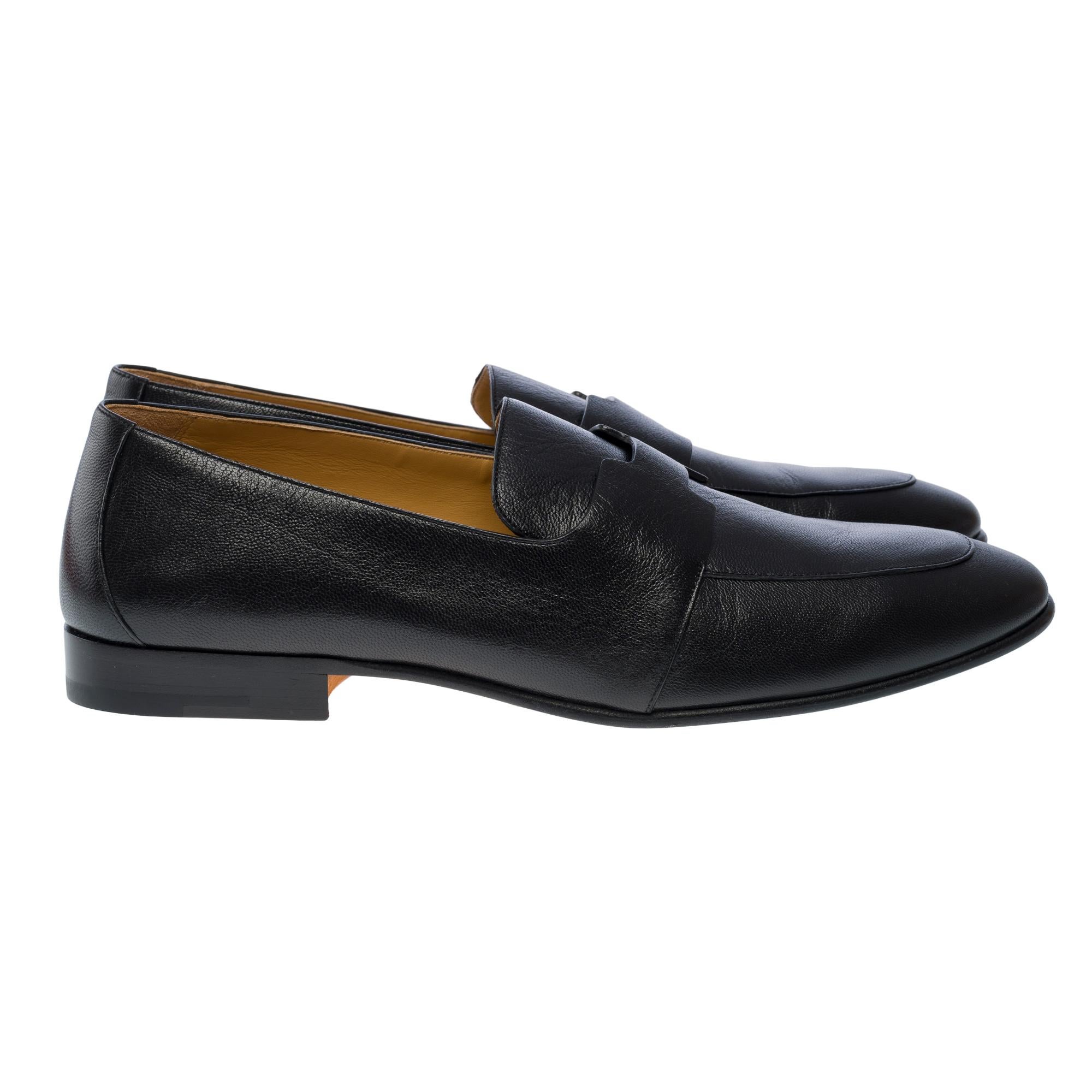 Brand New Hermès Ancora soft loafer in black goat, size 44 For Sale 2