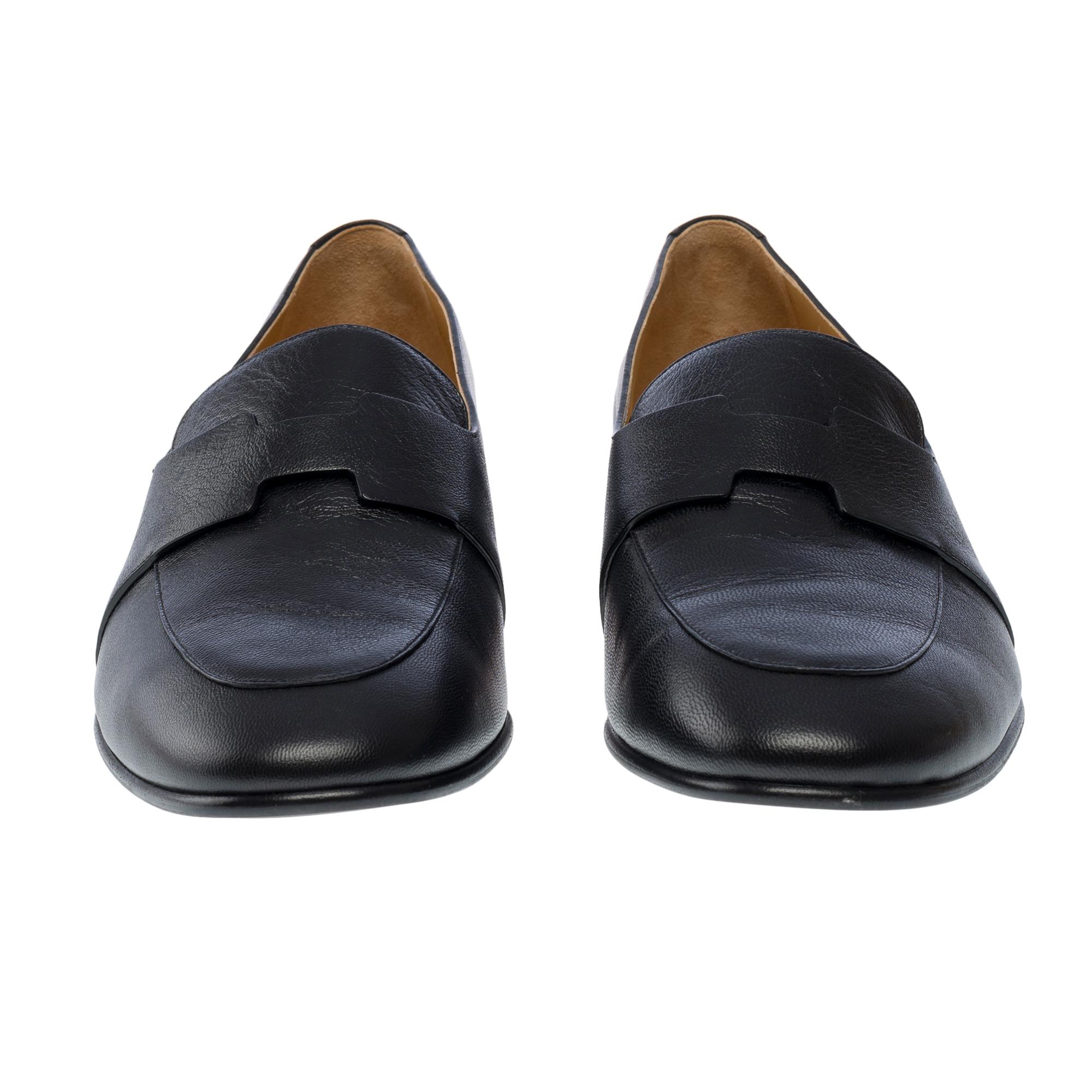 Brand New Hermès Ancora soft loafer in black goat, size 44 For Sale 3