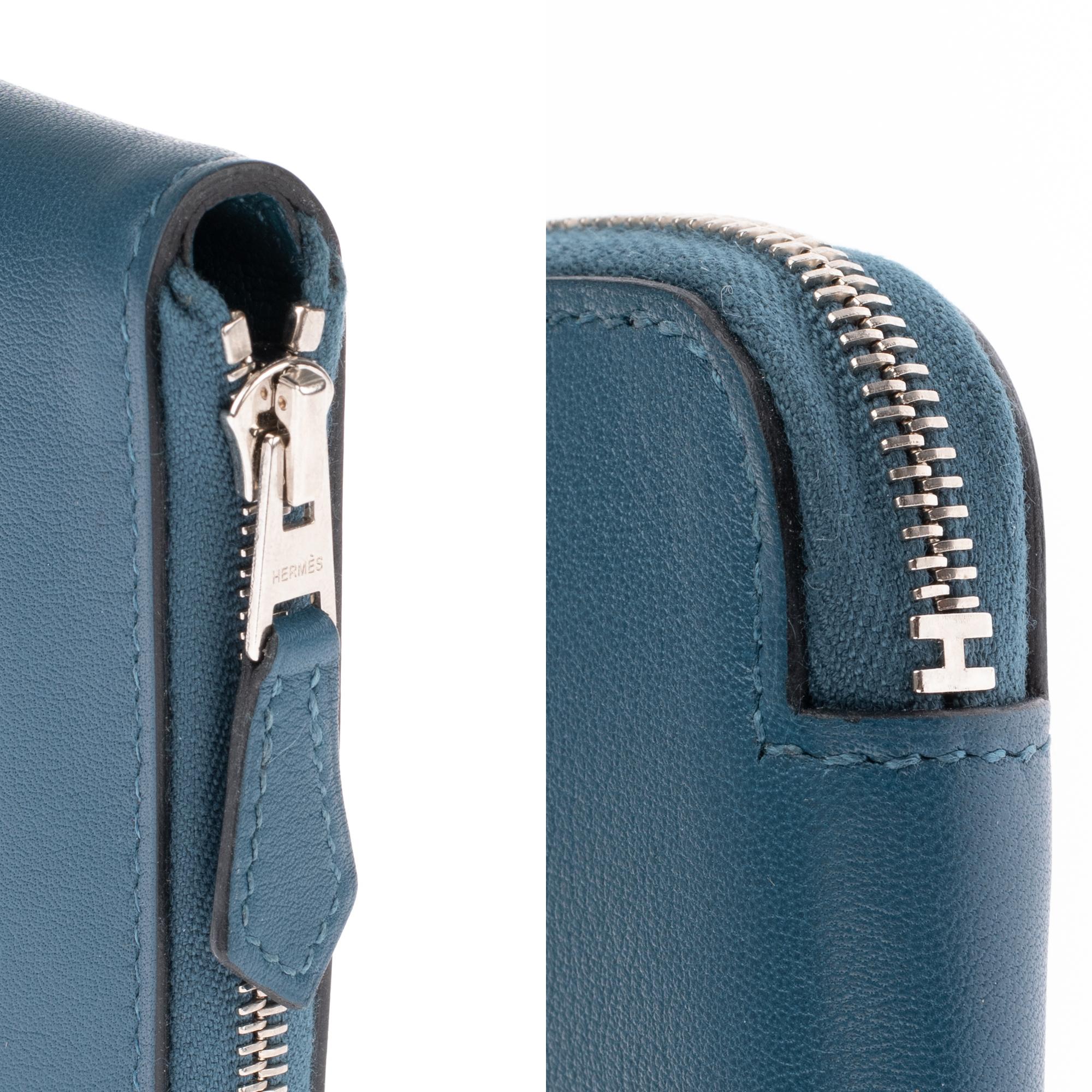 Brand New - Hermès Azap Wallet in smooth blue leather with silver hardware ! 5