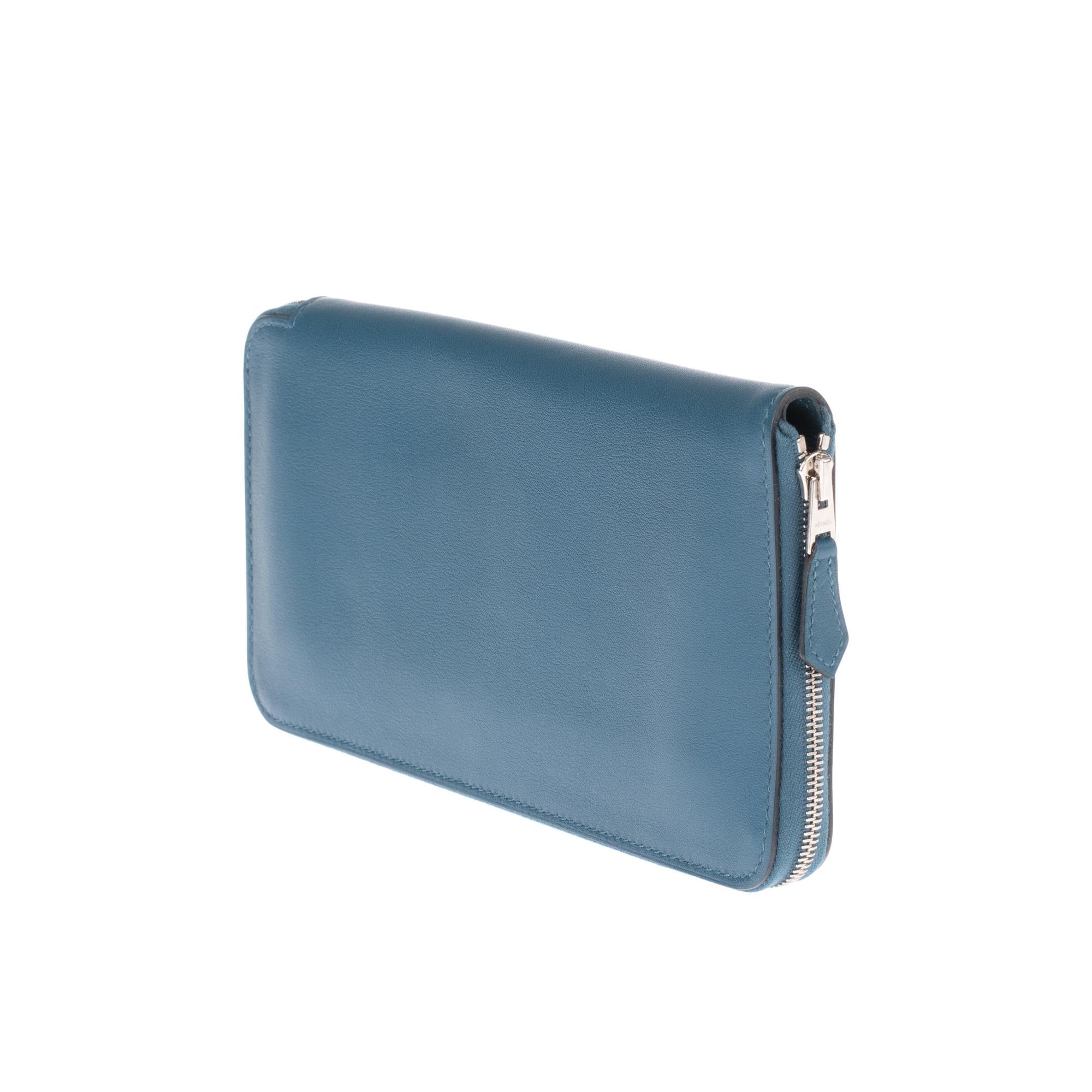 Blue Brand New - Hermès Azap Wallet in smooth blue leather with silver hardware !