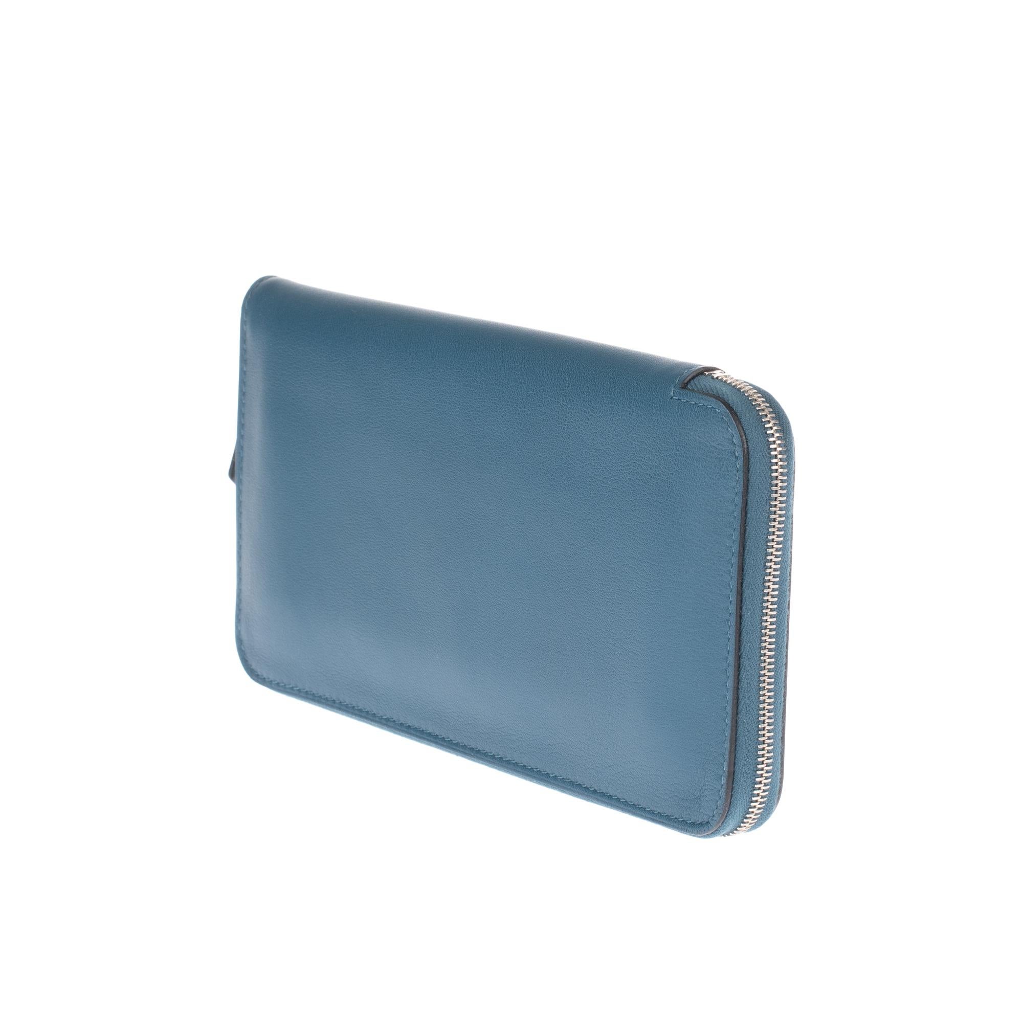 Brand New - Hermès Azap Wallet in smooth blue leather with silver hardware ! In New Condition In Paris, IDF
