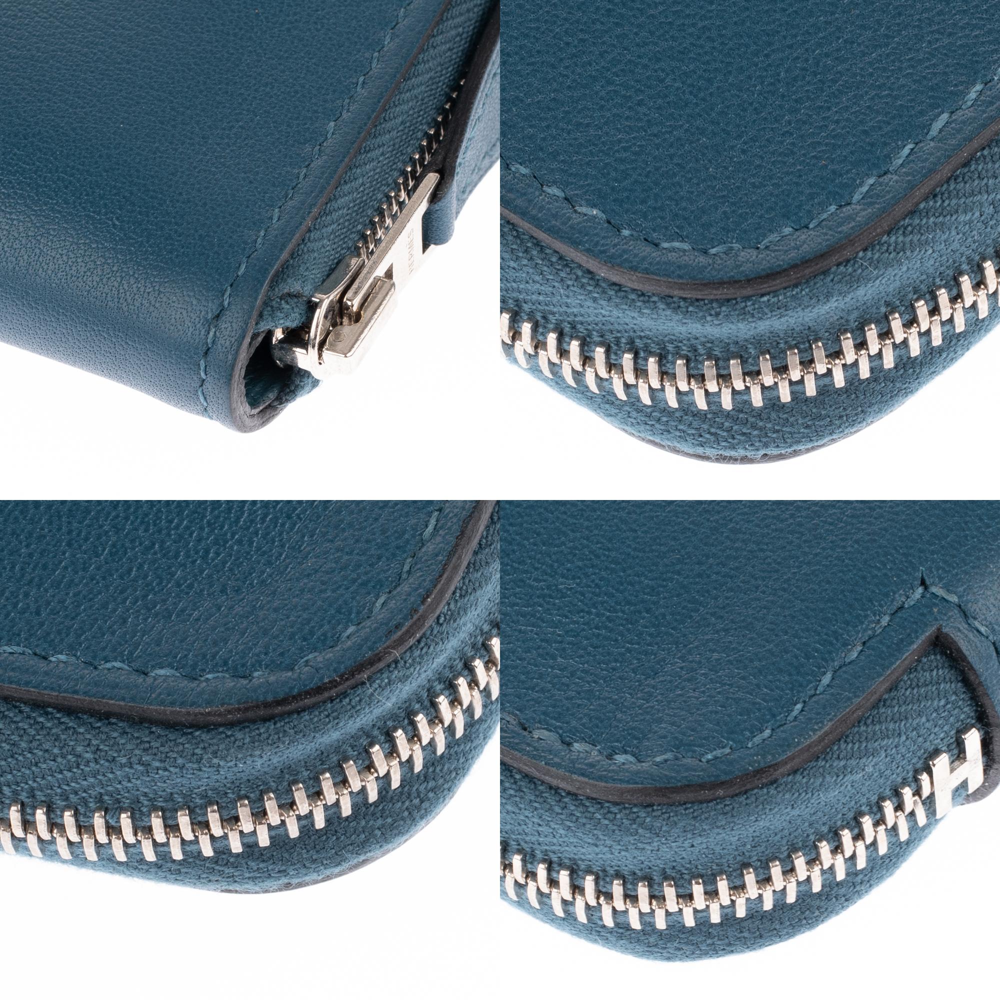 Brand New - Hermès Azap Wallet in smooth blue leather with silver hardware ! 4