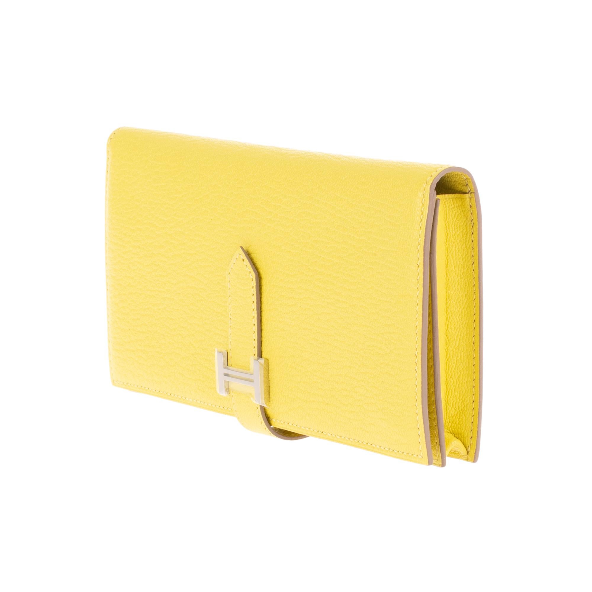 Yellow Brand new Hermès Béarn Wallet in yellow Mysore goat !