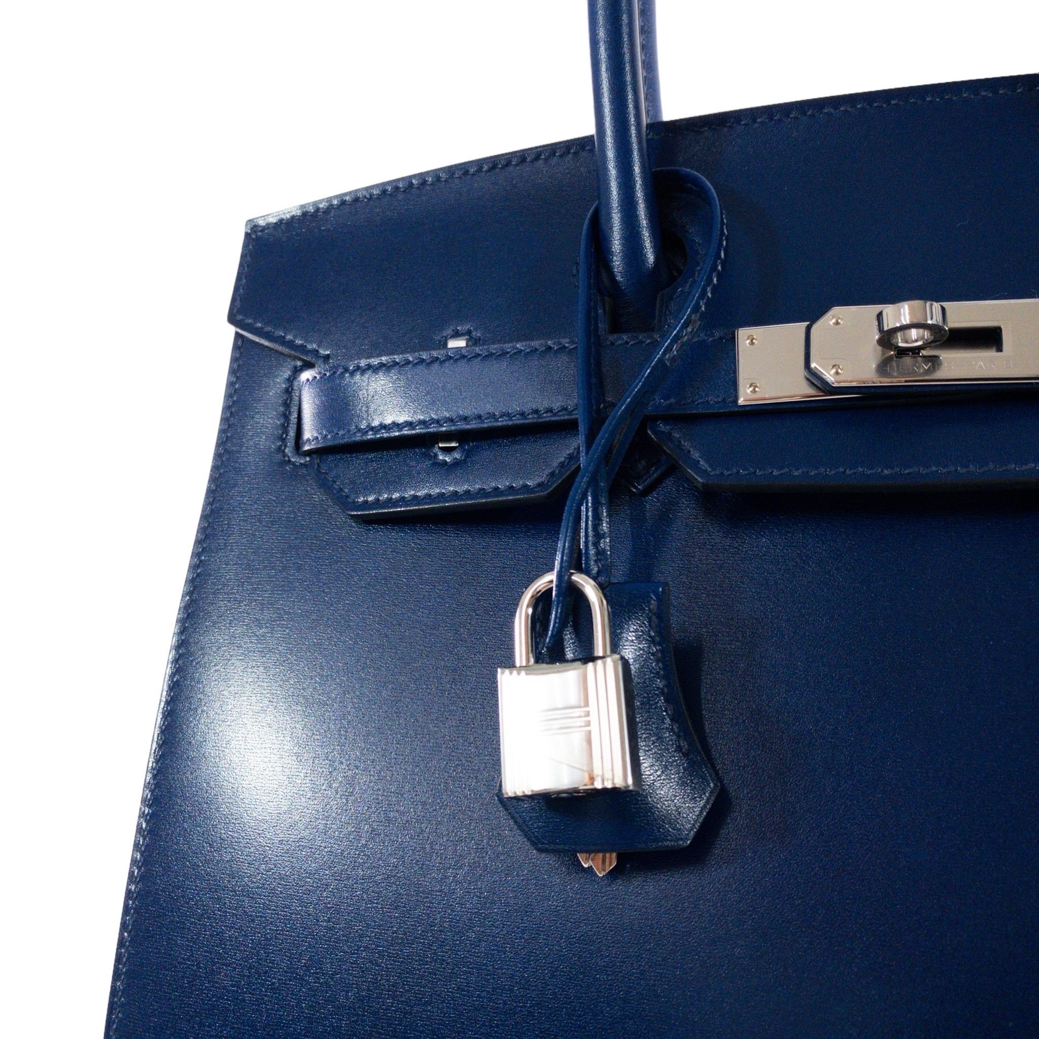 Brand New Hermes Birkin 30cm Sellier Blue Sapphire Box Palladium Hardware For Sale 6