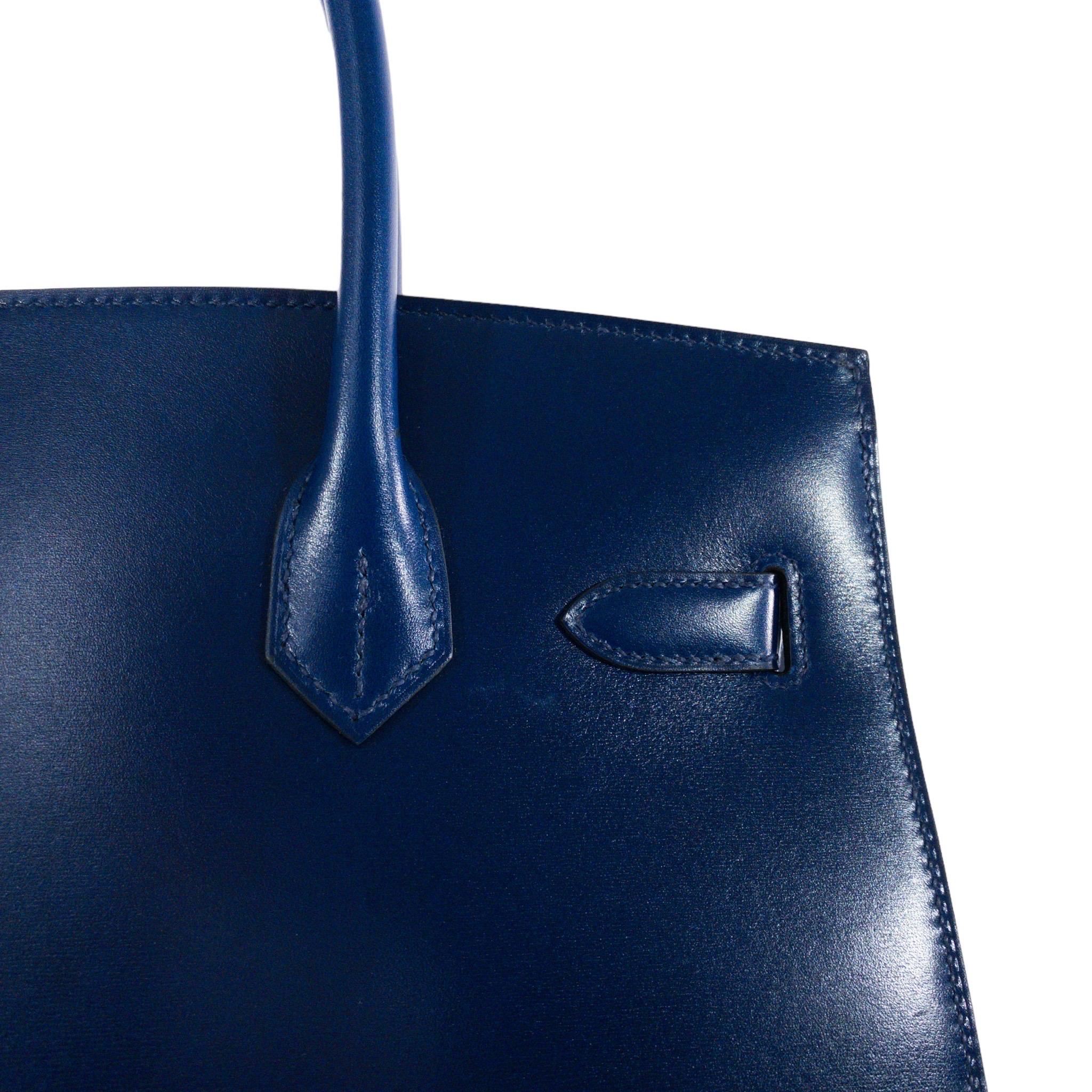 Brand New Hermes Birkin 30cm Sellier Blue Sapphire Box Palladium Hardware en vente 10