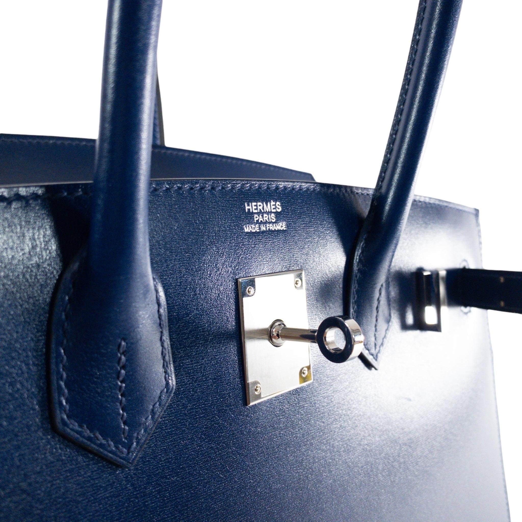 Brand New Hermes Birkin 30cm Sellier Blue Sapphire Box Palladium Hardware For Sale 1