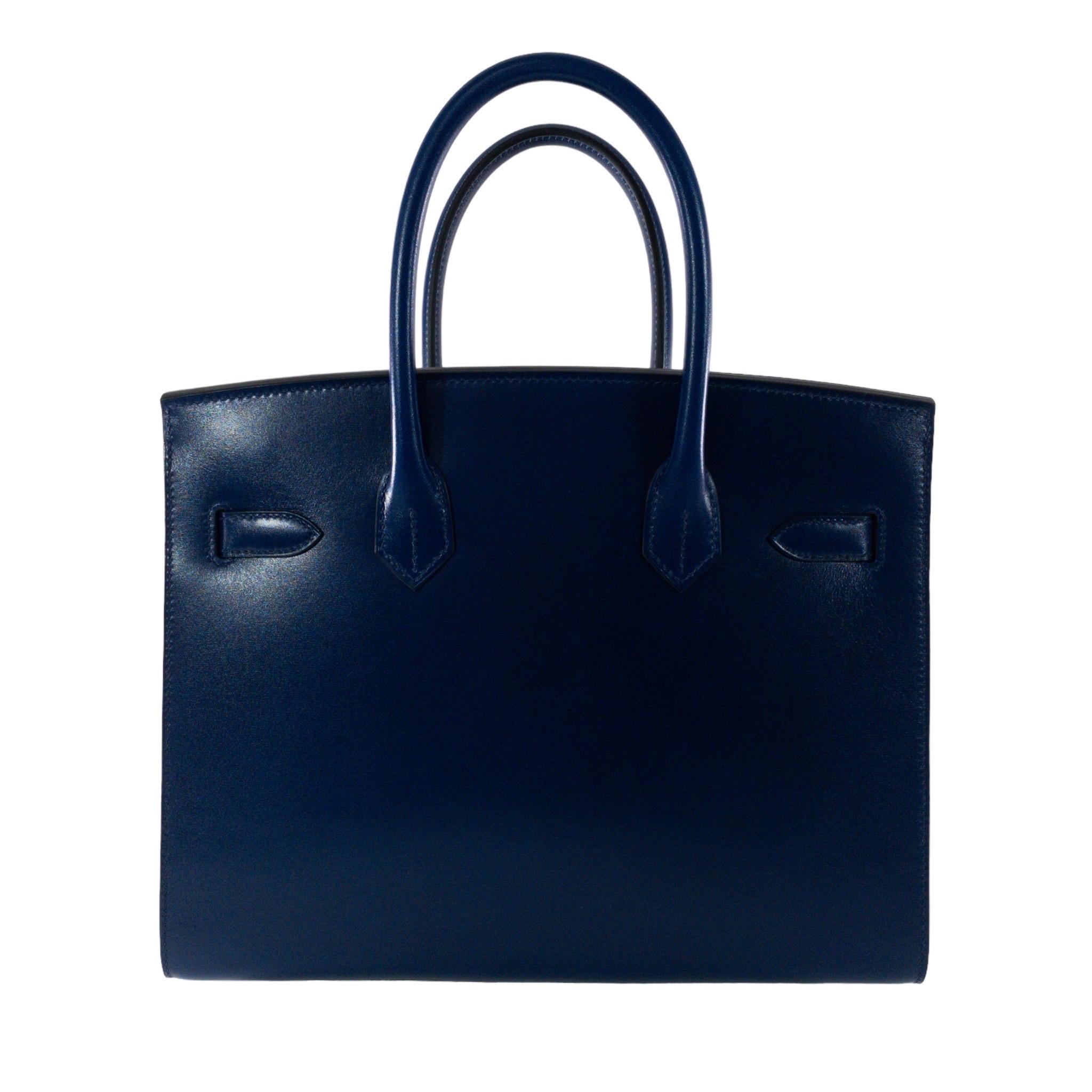 Brand New Hermes Birkin 30cm Sellier Blue Sapphire Box Palladium Hardware For Sale 1