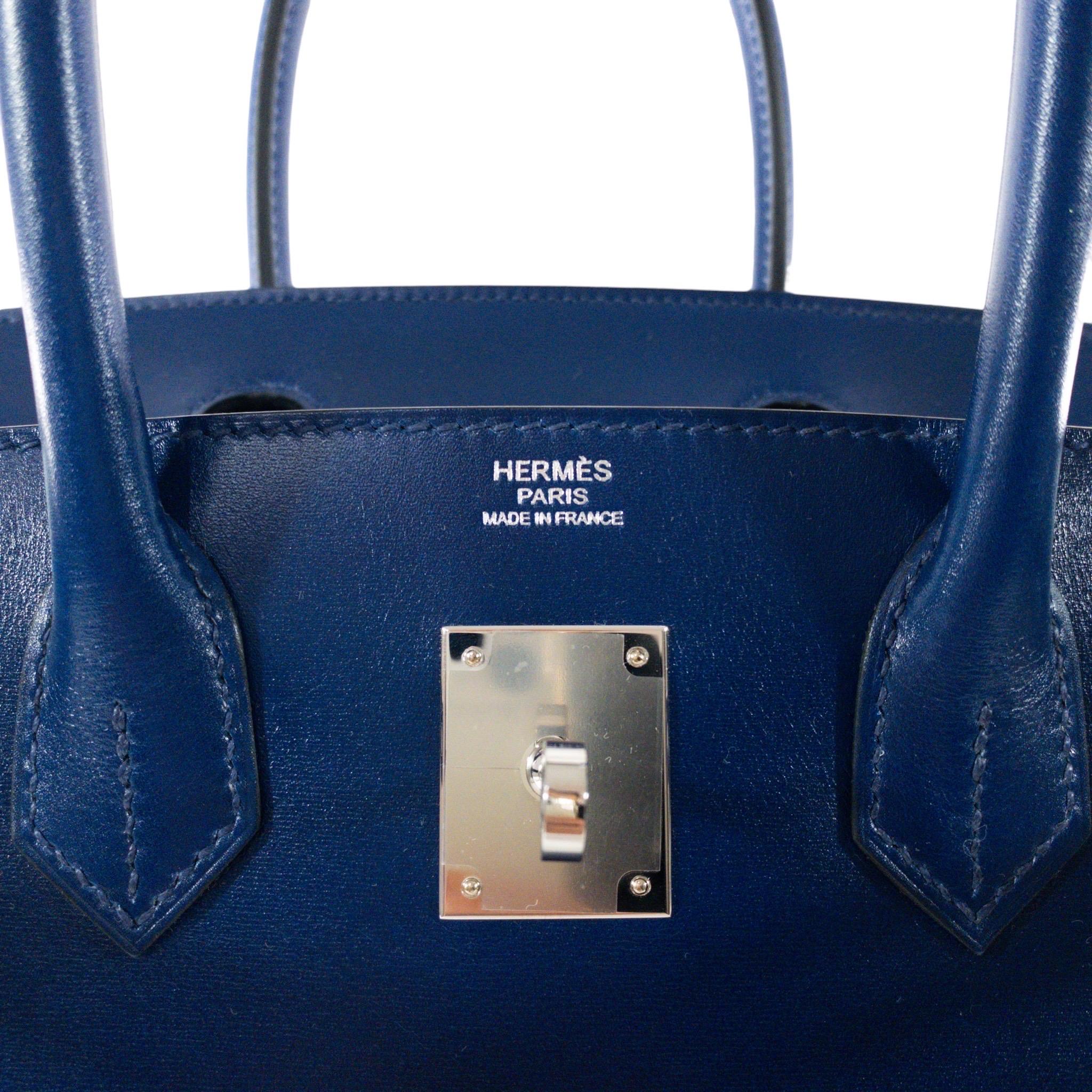 Brand New Hermes Birkin 30cm Sellier Blue Sapphire Box Palladium Hardware For Sale 4