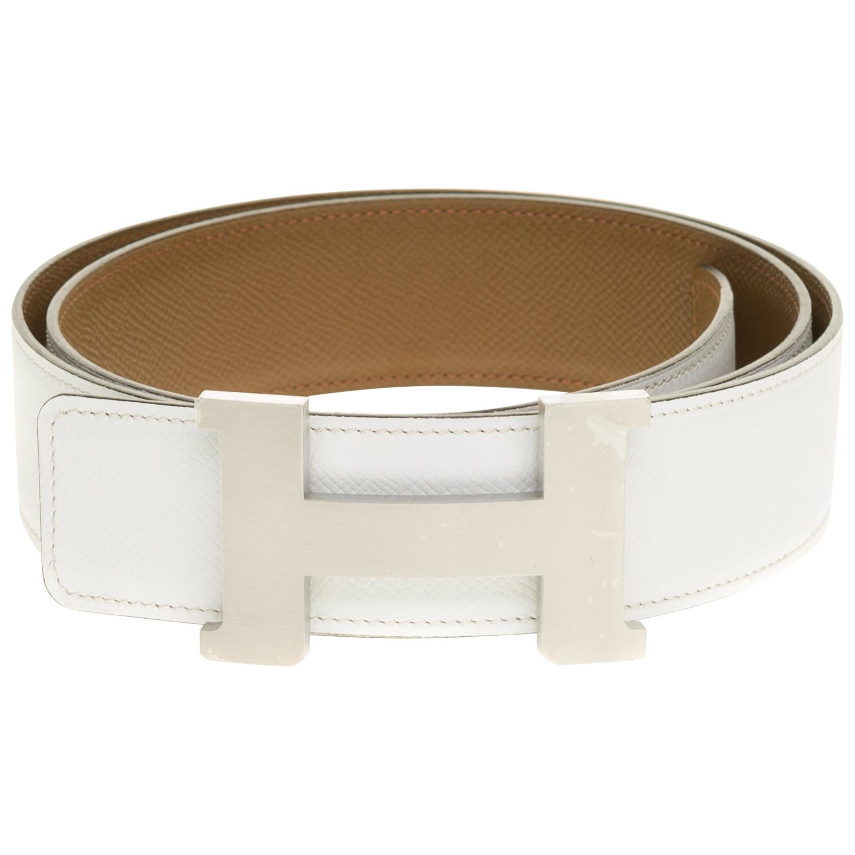 Brand new/Hermès Constance belt 40 mm reverse in epsom White/Taupe leather 