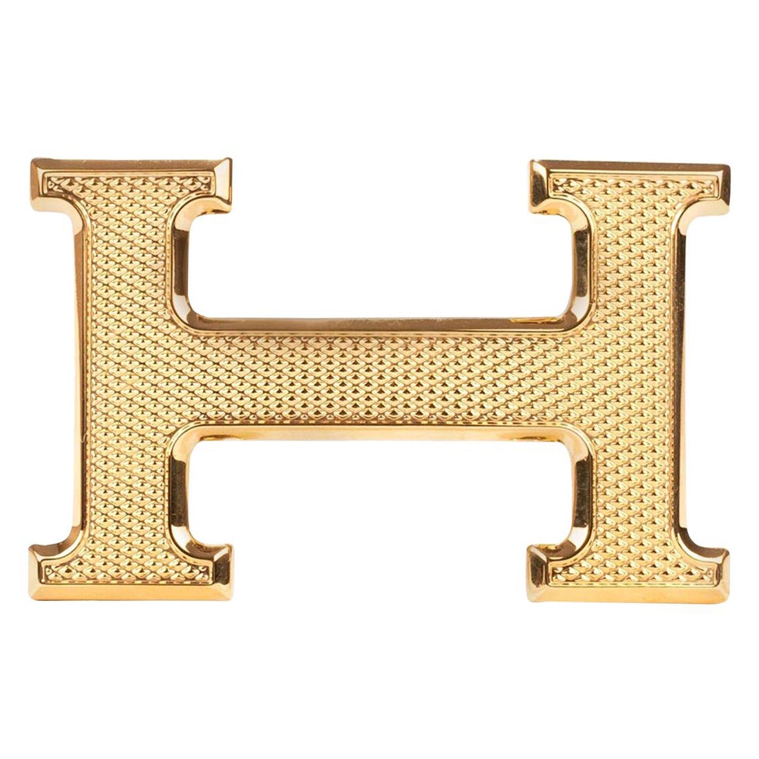 Brand new Hermès "Guillochée" belt buckle  in shiny gold metal  For Sale