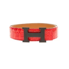 Brand new/Hermès H reversible belt in geranium crocodile leather  