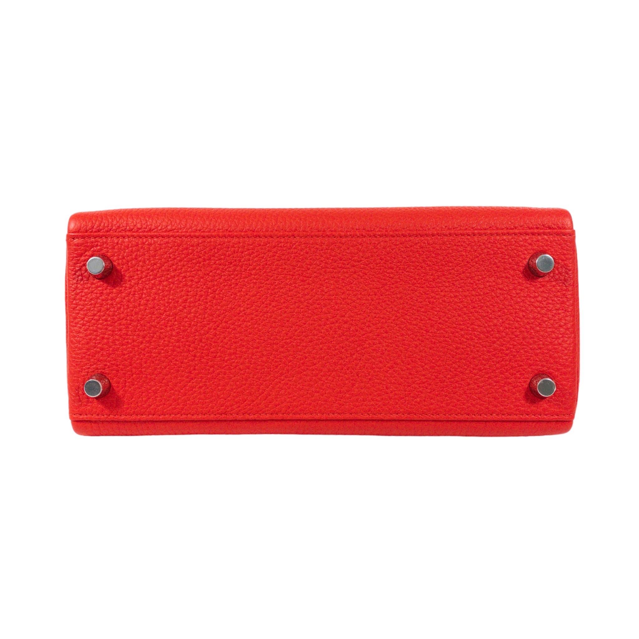 Women's or Men's Brand New Hermes Kelly 25cm Orange Poppy Lizard Touch Palladium Hardware