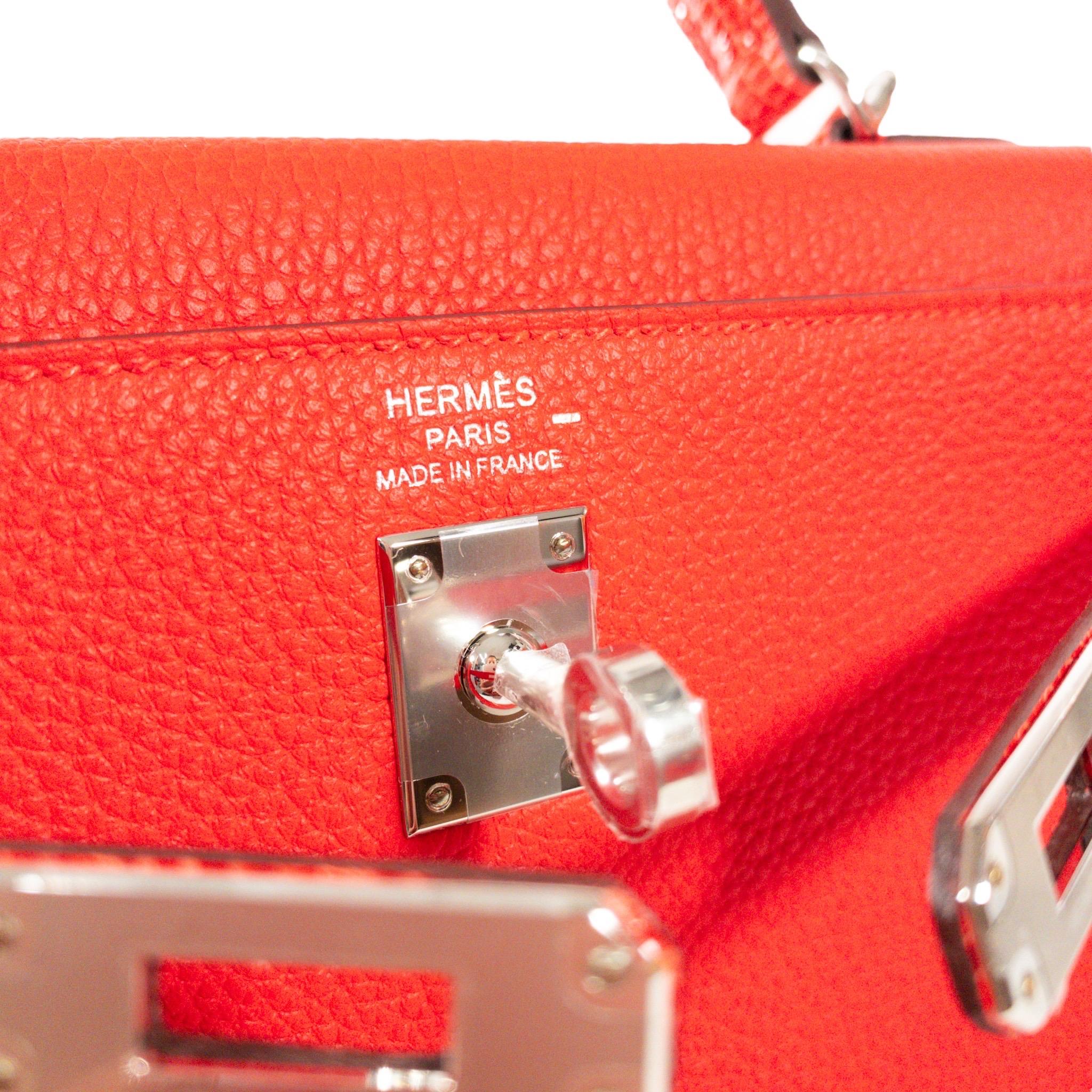 Brand New Hermes Kelly 25cm Orange Poppy Lizard Touch Palladium Hardware 4