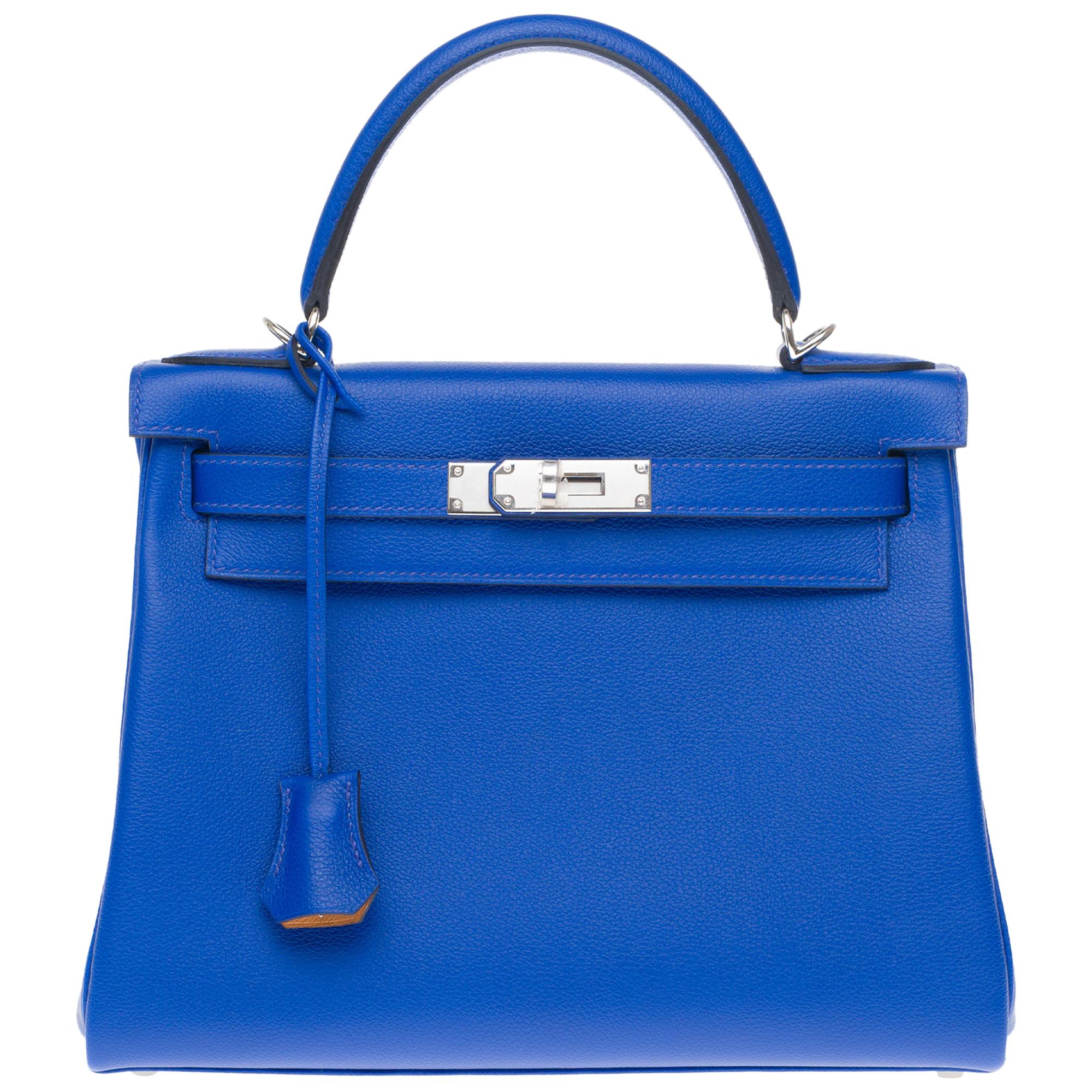 BRAND NEW-Hermès Kelly 28 Evercolor strap shoulder bag in blue royal calf, PHW
