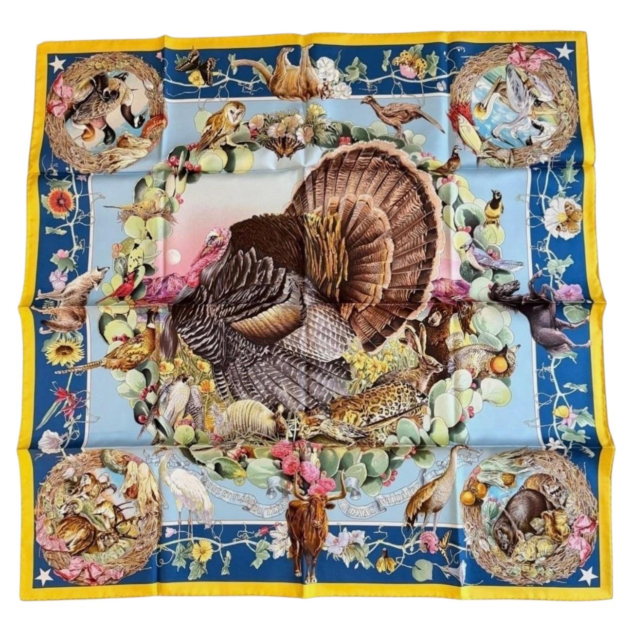 Brandneuer Hermès Kermit Oliver Faune & Flore du Texas 90 Seidenschal