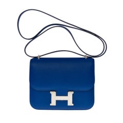 Brand New -Hermes Mini Constance 18 shoulder bag in bleu royal epsom leather, SHW