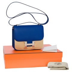 Brand New -Hermes Mini Constance 18 shoulder bag in bleu royal epsom leather, SHW